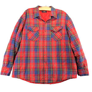 Carl Michaels Button Up Shirt Jacket Shacket Mens Size XL Red Blue Plaid Pockets